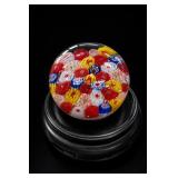 Millefiori Art Glass Paperweight On Stand