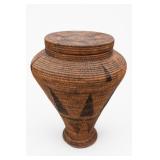 Large African Woven Footed Basket With Lid