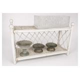 White Wicker Two-Tier Stand With Decor