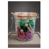 Ball Glass Jar Of Assorted Beads & Jewelry