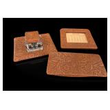 Tooled Leather Desk Accessories Set