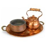 Fagus Copper Tray With Kettle & Bowl