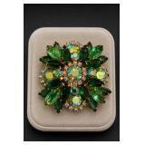 Juliana Green Rhinestone Floral Brooch