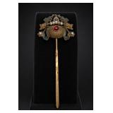 Ornate Jeweled Chinese Hairpin w/ Pearls & Stone