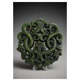 Carved Dragon Phoenix Green Jade Plaque