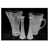 Clear Pressed Glass Vase Pitcher Candlestick Set