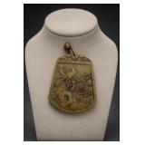 Chinese Jade Pendant With Bird & Floral Relief