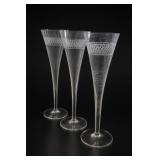 Set of 3 Etched Glass Champagne Flutes
