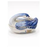 Handmade Thailand Blue-White Swan Lidded Dish
