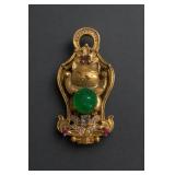 Cat Pendant With Jade Cabochon And Clear Stones