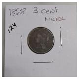 1867-W Shield Nickel, With Rays