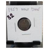 1857 Seated Liberty Half Dime, Silver