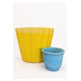 Bauer Ceramic Planters, Yellow & Blue