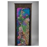 Asian Peacock Hanging Scroll With Floral Design
