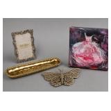 Decorative Tray, Butterfly & Signed Painting Lot