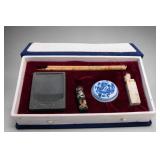 Chinese Calligraphy Set With Brush In Box