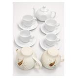 White Tea Set With 3 Teapots, 5 Cups & Saucers