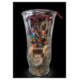 Glass Jewelry Jar Filled With Costume Jewelry