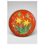 Art Deco Hand-Painted Porcelain Plate, Brass Rim Art Deco Hand-Painted Porcelain Plate, Brass Rim