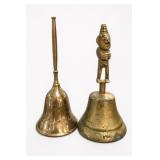 Pair of Brass Hand Bells, Ornate & Figurine Pair of Brass Hand Bells, Ornate & Figurine