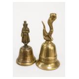 Brass Figural Bell Pair, One Made In Japan Brass Figural Bell Pair, One Made In Japan