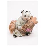 Chinese Porcelain Boy With Fish Figurine Chinese Porcelain Boy With Fish Figurine