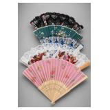 Floral Folding Hand Fan Collection, 5 Pieces Floral Folding Hand Fan Collection, 5 Pieces