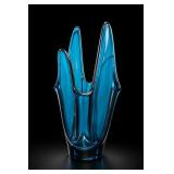 Viking Glass Blue Art Glass Flame-Top Vase Viking Glass Blue Art Glass Flame-Top Vase
