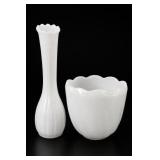 White Milk Glass Vases, Pair White Milk Glass Vases, Pair