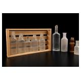 Vintage Glass Bottle Set With Wooden Rack Vintage Glass Bottle Set With Wooden Rack