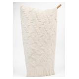 Cream Woven Throw Blanket With Fringe Cream Woven Throw Blanket With Fringe