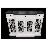 Distressed White Scrollwork Sideboard Cabinet Distressed White Scrollwork Sideboard Cabinet