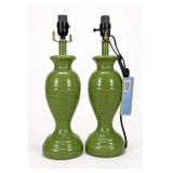 2Pc New Green Vessel Table Lamps 17in H 2Pc New Green Vessel Table Lamps 17in H