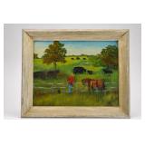 Signed 1976 Framed Farm Scene Painting Signed 1976 Framed Farm Scene Painting
