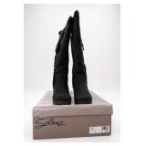Solanz Hattie Black Wedge Boots Size 7