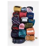 Branded Necktie & Belt Lot, 15 Ties, 2 Belts