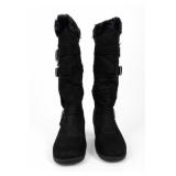 Hot Cakes Black Faux Fur Buckle Boots Size 6