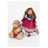 Porcelain Doll & Plush Monkey Pair