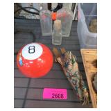 Red 8 Ball Toy, Glass Bottles & Beaded Item Lot