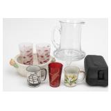 Glass Pitcher & Mixed Drinkware Lot