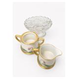 Porcelain Creamer & Sugar Set With Glass Tray