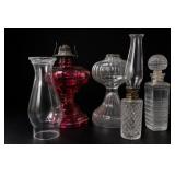 Cranberry Glass Oil Lamp & Glassware Lot