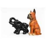 Ceramic Boxer Dog & Elephant Figurines