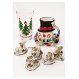 Holiday Figurines, Snowman Mug & Tree Glass Set