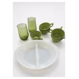 Green Glass & Melamine Tableware Lot