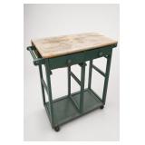 Green Wooden Kitchen Cart With Drop Leaf