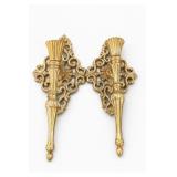Pair Ornate Gold Metal Hollywood Regency Sconces