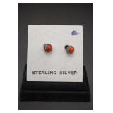 Sterling Silver Red Coral Stud Earrings