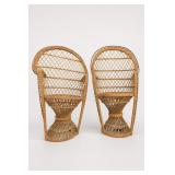Pair Wicker Rattan Peacock Doll-Size Chairs