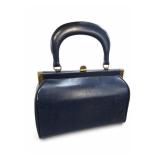 Vintage Real Leather Black Handbag Gold Frame